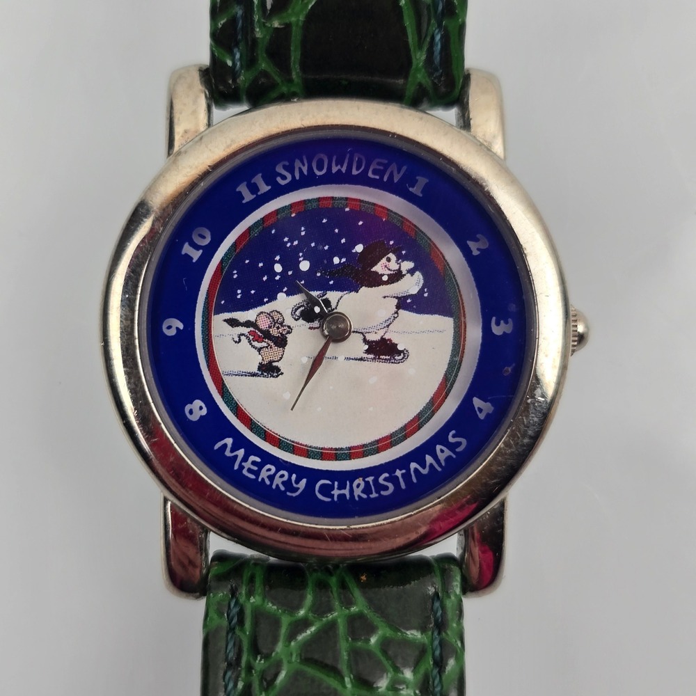 GII Hong Kong Womens Merry Christmas Snowden Snowman Skating Watch VTG 90s